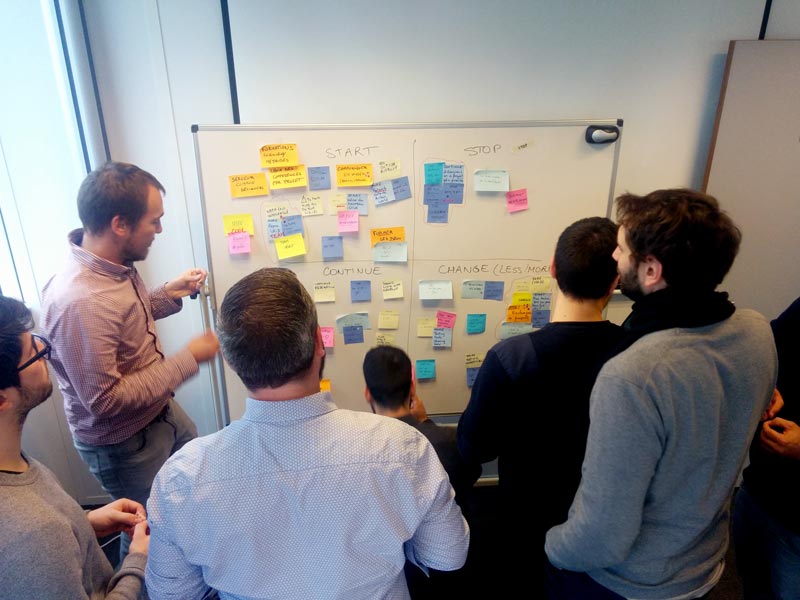 people using whiteboard start stop continue
