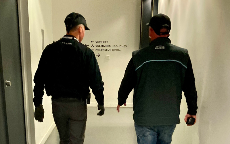 User research observation, technicians walking in corridor